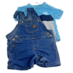 Lee Baby Boy Denim Shortall Overalls Shirt Set Blue Size 6–9M Outfit